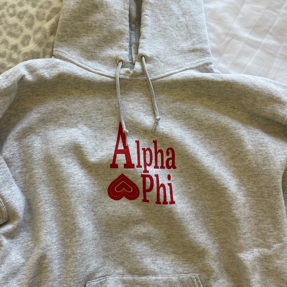 Gray Hoodie with Red Alpha Phi Design